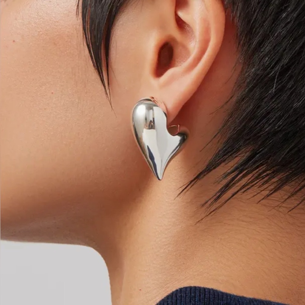 Jenny Bird Puffy Heart Silver Earrings O/S $148